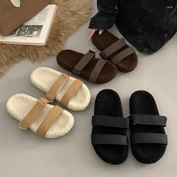 Pantofole invernali casual da donna soffici pantofole moda peluche artificiale all'interno della scarpa con suola morbida