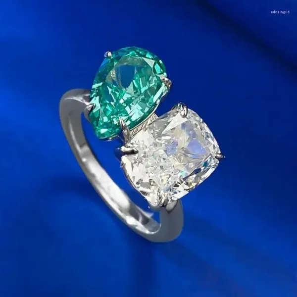 Anéis de cluster 925 prata esterlina dupla pedra solitaire anel de noivado pêra duas mães para suas jóias finas