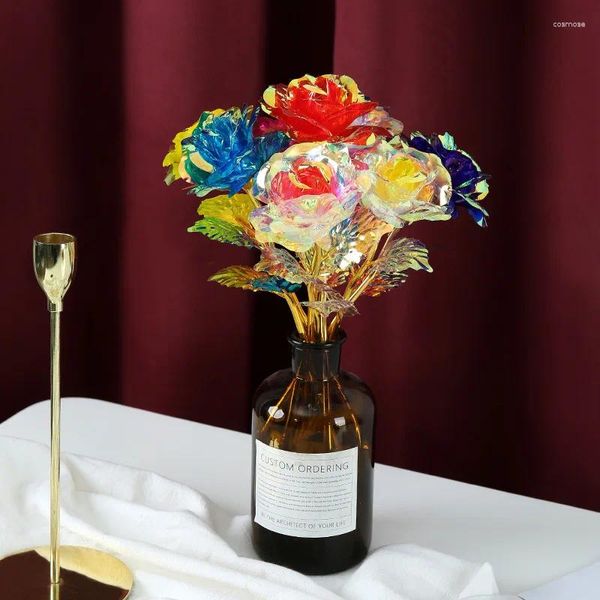 Flores decorativas do Dia dos Namorados Presente Criativo de 24k Folha de folha rosa Gold dura Forever Love Wedding Decor Lover Roses Artificial