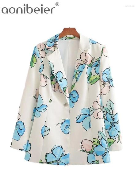 Ternos femininos aonibeier floral impressão mulheres blazer 2024 primavera manga longa único botão escritório terno jaqueta feminino casaco y2k topo cardigan