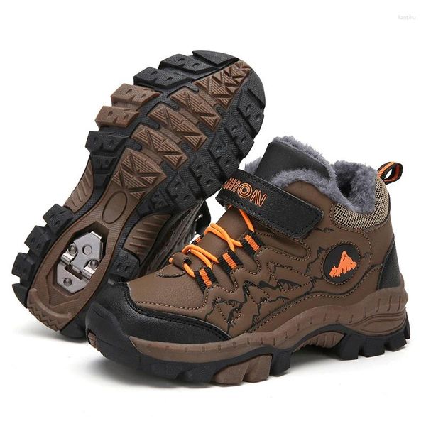 Sapatos de fitness hucdml meninos inverno crianças caminhadas borracha antiderrapante sola de pelúcia manter quente ao ar livre botas crianças meninas tênis