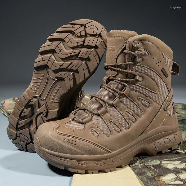 Sapatos de fitness plus size 39-47 homens ao ar livre botas de trekking de montanha de boa qualidade combate tático antiderrapante caça para
