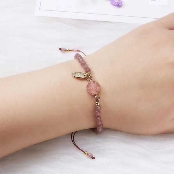 Braccialetti con ciondoli Corda intrecciata regolabile da donna semplice con perline da 4 mm con braccialetto in pietra Gioielli naturali fatti a mano