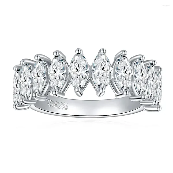 Clusterringe M-JAJA Voller Moissanit Eternity Band für Frauen 925 Silber Verlobungsring 3 6 mm Marquiseschliff Labordiamant Hochzeitsschmuck