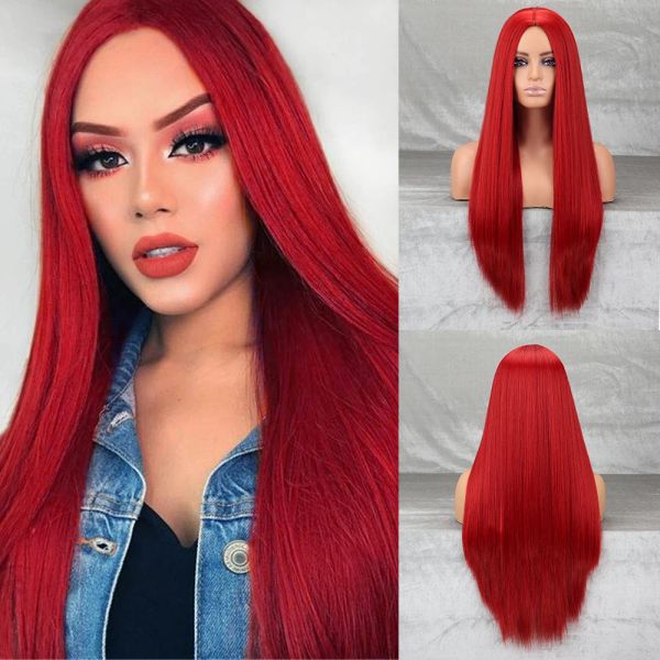 Perücken lange rote Perücke Straight Middlepart Cosplay -Perücke für Mädchen Sally Red Dress Up Perücke für Partyperücke für Halloween -Perücke für Weihnachtsteile