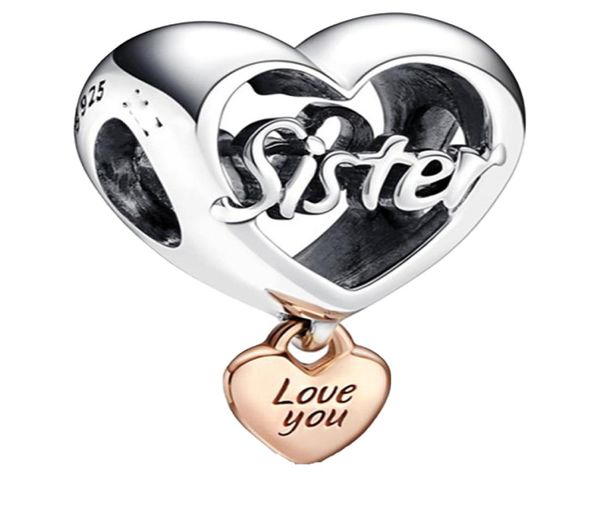 Love You Sister Herz 925 Sterling Silber Charm Dangle Moments Family für Fit Charms Frauen Tochter Armbänder Schmuck 782244C00 Andy Jewel2624058