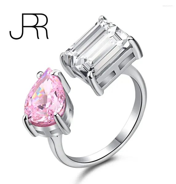 Anéis de cluster Jrr 925 prata esterlina pêra esmeralda corte laboratório rosa diamantes de alto carbono gemstone noivado ajustável mulheres finas dedo