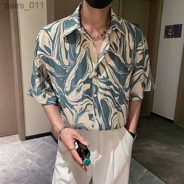 Camicie casual maschile giapponese fiore di seta ghiacciata per uomo manica corta harajuku sciolto harajuku oversize 2023 Nuovo sottile camicia hawaiana 240402