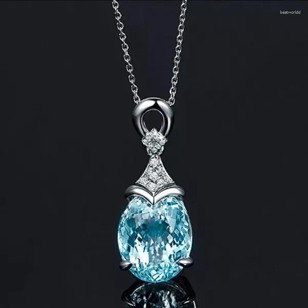 Pingente colares delicado gota de água em forma de colar para mulheres céu fresco azul oval zircônia cúbica luxo moda jóias de casamento