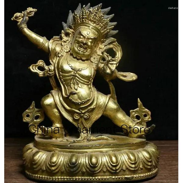 Dekorative Figuren, 24,6 cm, alter Tibet-Buddhismus-Tempel, Kupfer, vergoldet, Mahakala, zornige Gottheit, Buddha-Statue