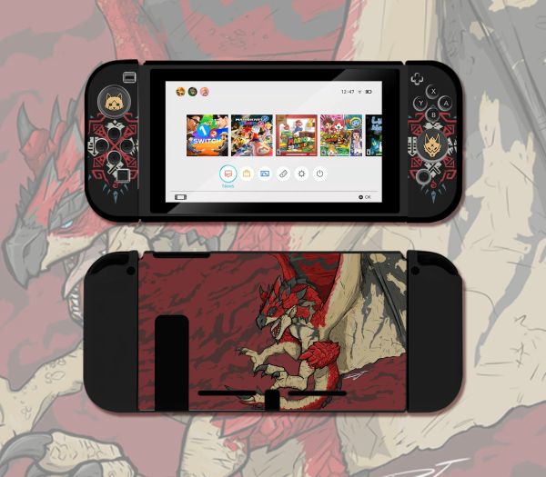 Hüllen Black Monster Hunter Rise Magnamalo Nintendo Switch Cover Case Dockbare Schutzhülle für Nintendo Switch Controller JoyCon