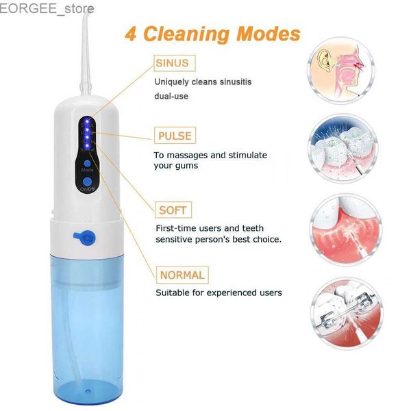 Orale Bewässerungsmodelle Oral Irrigator USB Ladung Waschbecken tragbare Zahnsenke 200 ml 4-Mode-Wassertank wasserdichte Zahnreiniger+4 Düsen Y240402