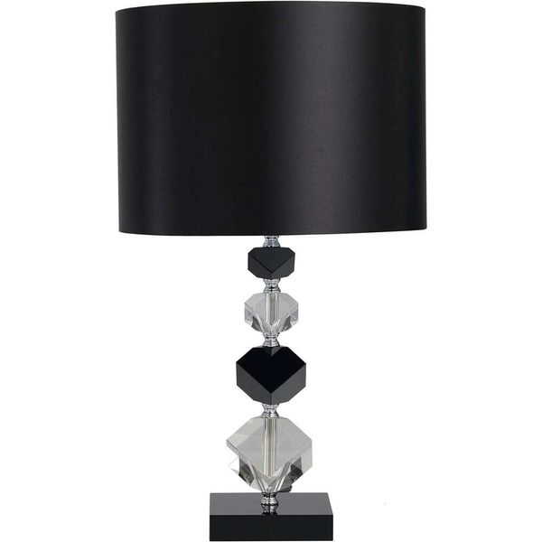 Splendida lampada da tavolo con diamanti geometrici in cristallo con base e paralume neri - Elegante lampada trasparente da 21