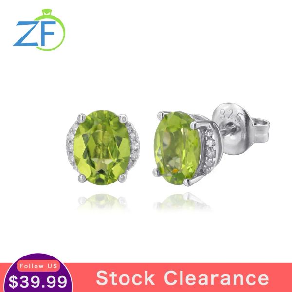 Charm GZ Zongfa Sterling Sier Ohrringe für Frauen Oval 8*6 3 Karat Natural Peridot Diamant Bolzen Ohrringe Fein Schmuck