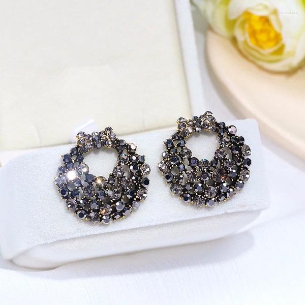 Ohrstecker, trendiger Charme, Kristall, große Schleife, für Damen, elegant, funkelnder schwarzer Strass-Ohrring, Modeschmuck, Zubehör