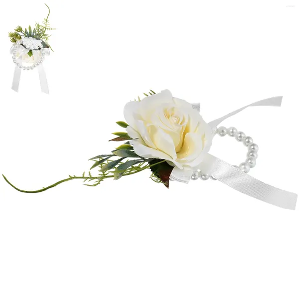 Fiori decorativi da polso Fiore Decor Sposo Corsage nuziale artificiale falso braccialetto da sposa braccialetto di stoffa mano damigella d'onore