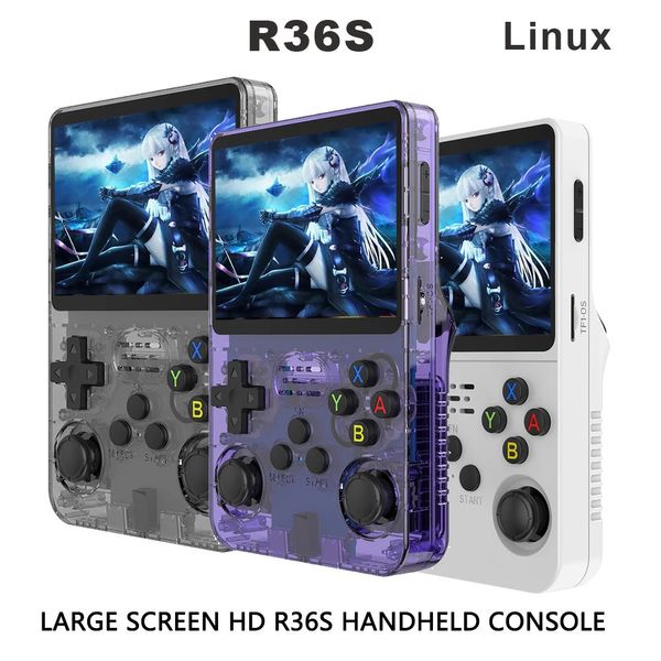 R36S Retro Handheld Video Game Console Sistema Linux 3.5 Polegada IPS Tela Mini Video Player 128GB Classic Gaming Emulator 240327