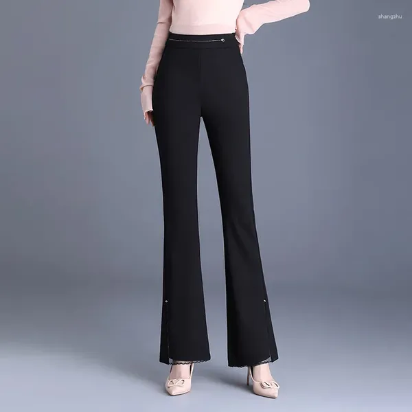 Женские брюки, модные черные расклешенные брюки для женщин, весна-осень, элегантные и шикарные облегающие повседневные брюки-клеш, M-4XL 3559
