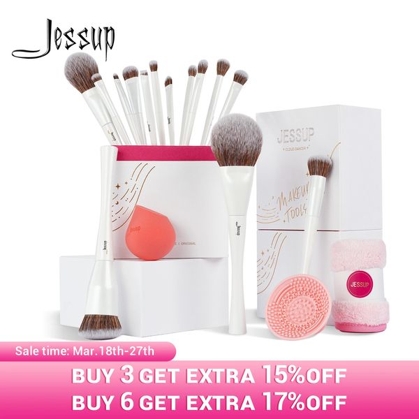 Jessup Makyaj Fırçaları 4-14pcs Makyaj Fırçası Seti Yüksek Makyaj Hediye Seti Sünger Makeupbrush Cleanertowel T333 240320