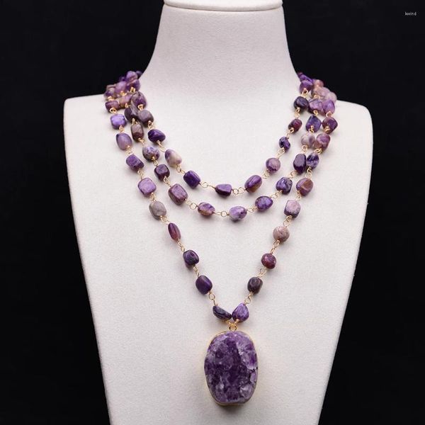 Ожерелья с подвесками GG, ювелирные изделия, Уругвай, 3 ряда, камень чароит, фиолетовый аметист, ожерелье ручной работы для женщин, 18 дюймов