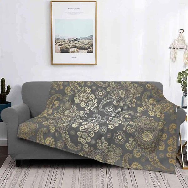 Cobertores de luxo dourado paisley em fundo cinza escuro sala de venda casa flanela cobertor flores florais
