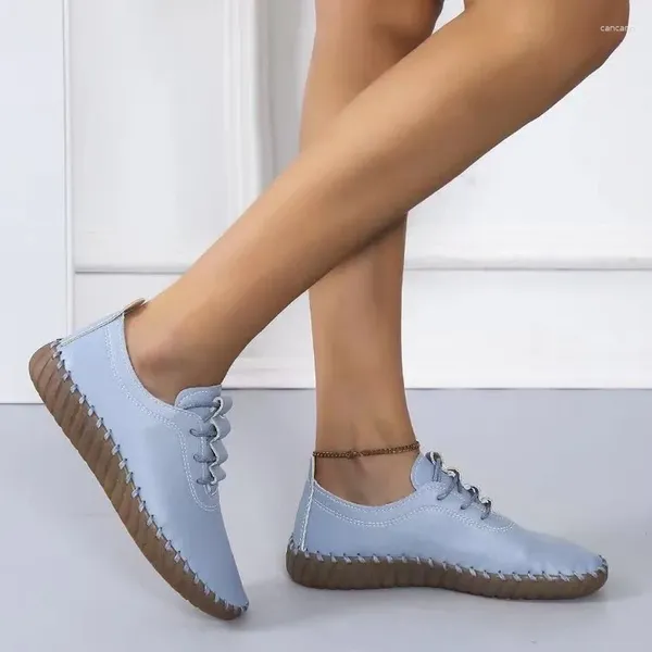 Scarpe casual Primavera Donna Piatte Cucite a mano Vera pelle Mucca con fondo morbido Allacciatura quotidiana