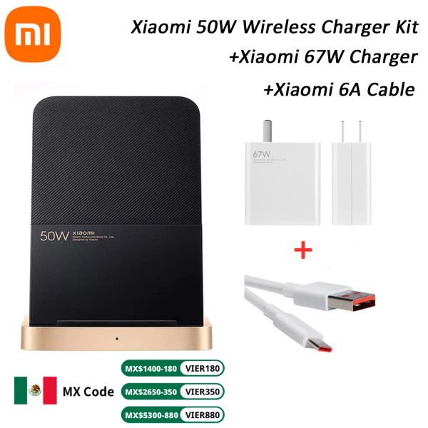 Controle xiaomi 50w carregador sem fio vertical refrigeração de ar com carregador 67w 6a typec cabo carregamento rápido para xiaomi 11/12/13 para iphone