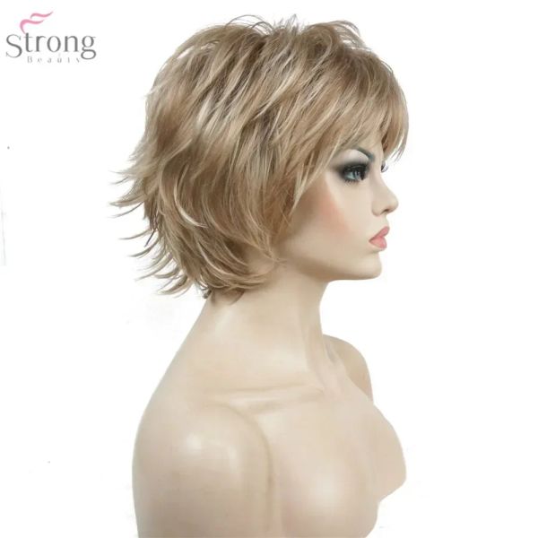 Wigs Strongbeauty Wig Wig's Black/Wine Red Bfluffy Short Strate a strati dritti Le parrucche piene