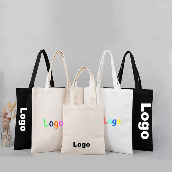 Alışveriş çantaları toptan 100pcs özel pamuk tuval tote çanta hediye mağazası butik ambalaj küçük işletme kişiselleştirilmiş
