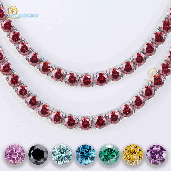 Pulseira de colar de prata esterlina de moissanita vermelha 925 Passagem de diamante passada Tester de diamante de 6,5 mm