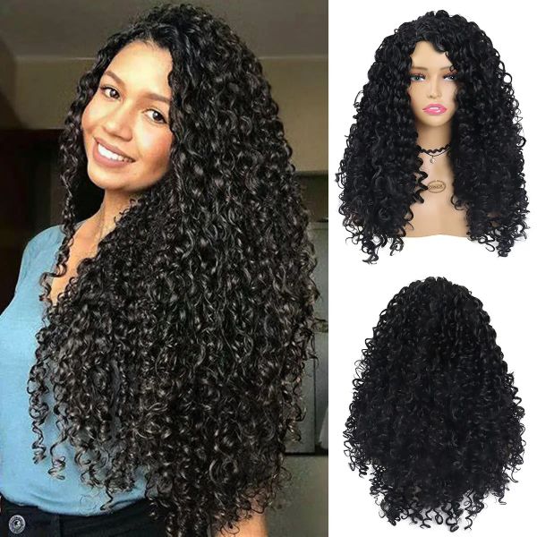 Wigs Gnimegil Synthetic Long Deep Deep Curly Wig для чернокожих женщин ежедневно косплей Хэллоуин натуральные пушистые густые теплостойкие женские волосы