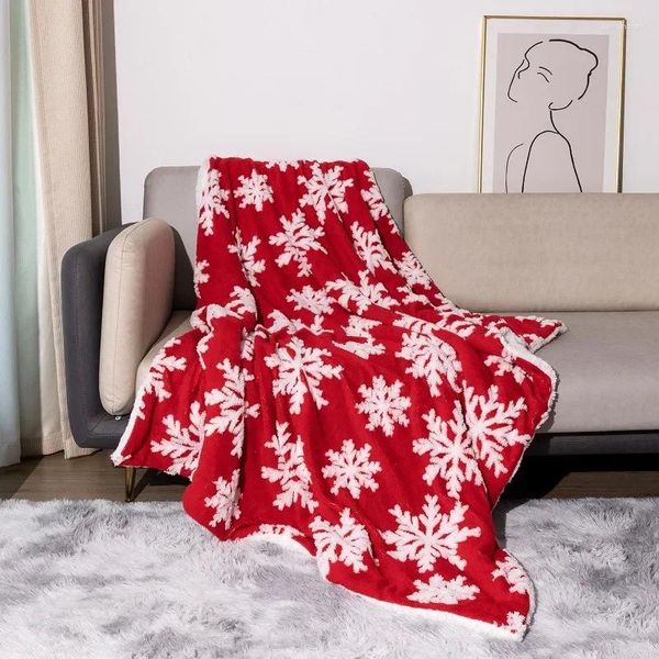 Battaniyeler Kırmızı Kış Çift Katlı Kalınlaştırılmış Battaniye Kar Tanesi Peluş Kadife Sayfa Noel Kanepe Kapak Ev Dekorasyonu 130x160cm