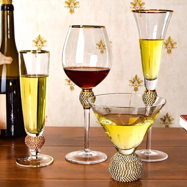 Бокалы для вина Пномпень Красное стекло для шампанского Креативный ретро-инкрустированный бриллиантами набор коктейльных бокалов