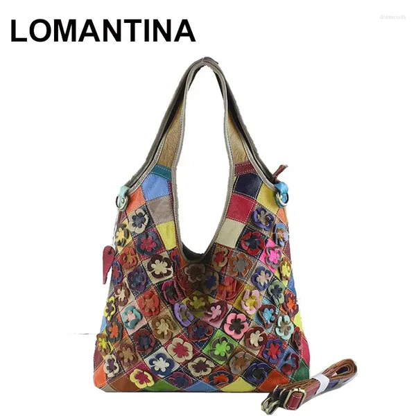 Bolsas de noite em estoque! Real Couro Genuíno Mulheres Hobo Patchwork Flor Bolsas Senhoras Sacola Colorida Freeship