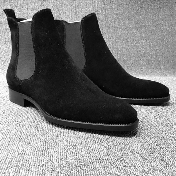 Stivali uomini chelsea stivali a velluto marrone nera marrone alta caviglia scarpe uomini scarpe da passeggiate indossano stivali abiti chelsea resistenti botas de hombre