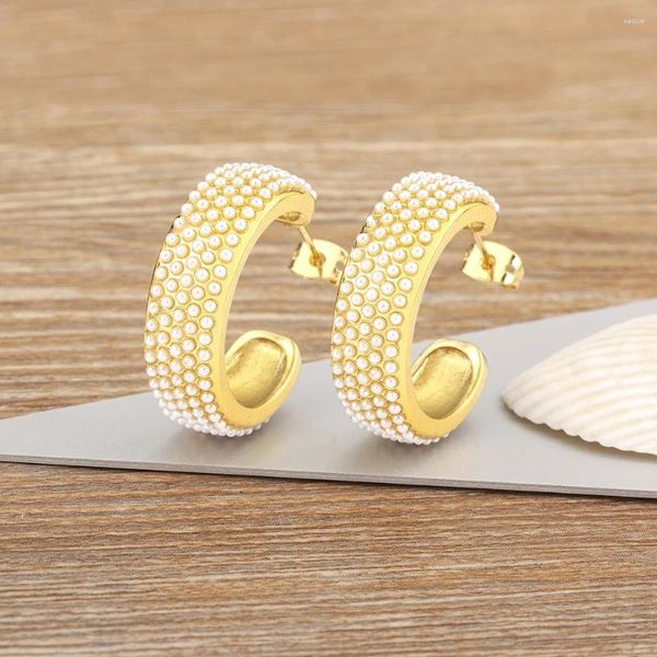 Orecchini a bottone Nidin Korea Design Perla di alta qualità Placcata in oro Cerchio geometrico Gioielli vintage per orecchie estivi per le donne Regalo di nozze