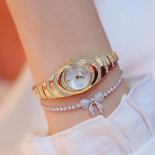 Relógios de pulso senhoras quartzo relógios de pulso vestido relógio mulheres cristal diamante ouro prata relógio montre femme