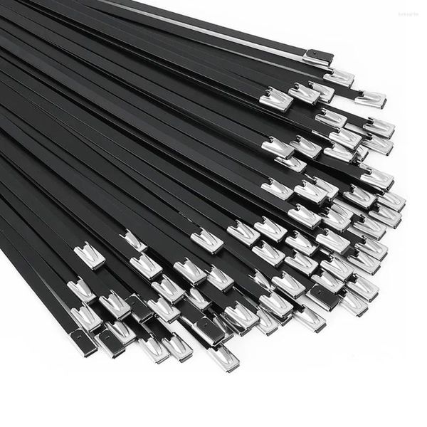 Kaseler metal fermuarlı bağlar siyah 100pcs 11.8 inç 304 paslanmaz çelik epoksi kaplı kablo kravat Makine araçları çiftlikleri kablolar