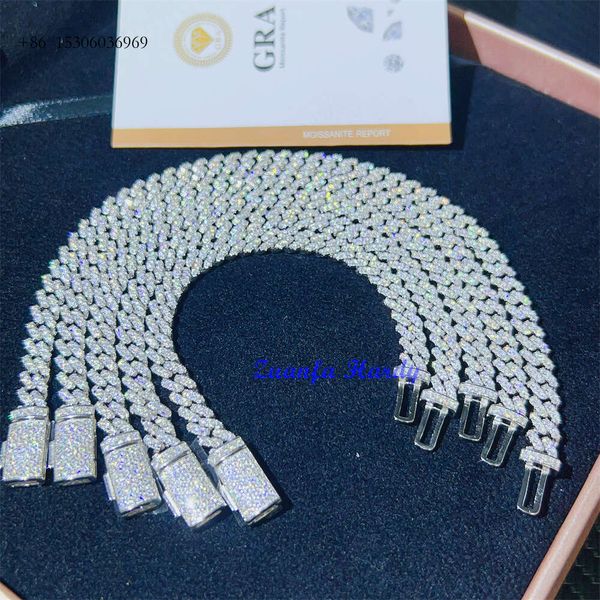 Prezzo all'ingrosso S in oro bianco placcato ghiacciato Diamond Moissanite 8mm 10mm 12mm 15mm hip hop roccia cubana Bracciale