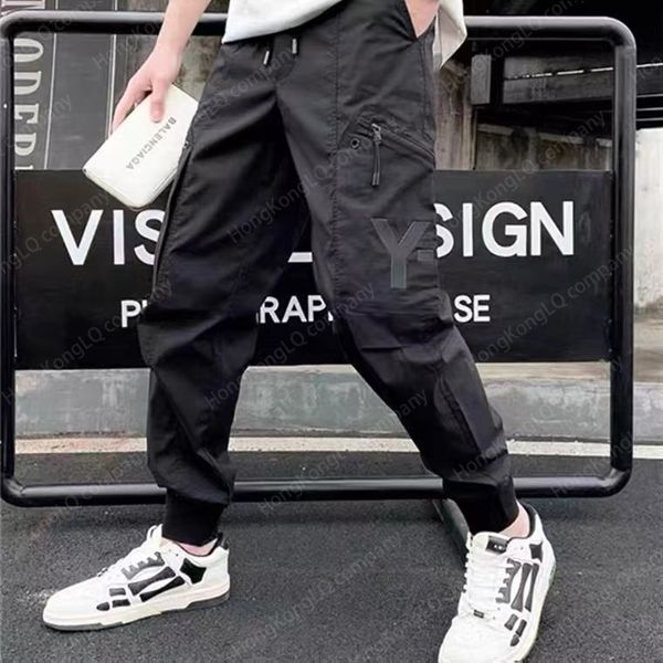 Designer masculino calças de carga macacão y3 preto esportes casuais calças finas náilon com bolsos