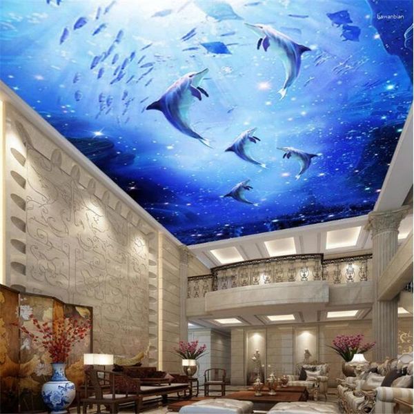 Tapeten Wellyu Benutzerdefinierte Deckentapete 3D-Aquarellstil Fantasie Unterwasserwelt Wohnzimmer Zenith Wandbild Papel De Parede