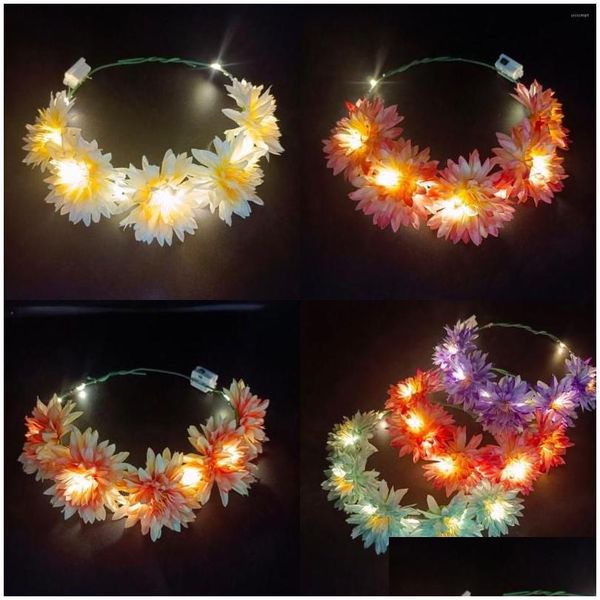 Trança de cabelo piscando flores decorativas guirlanda luminosa atrações turísticas floresta menina rattan rosa headwear led bandana festa d otptz