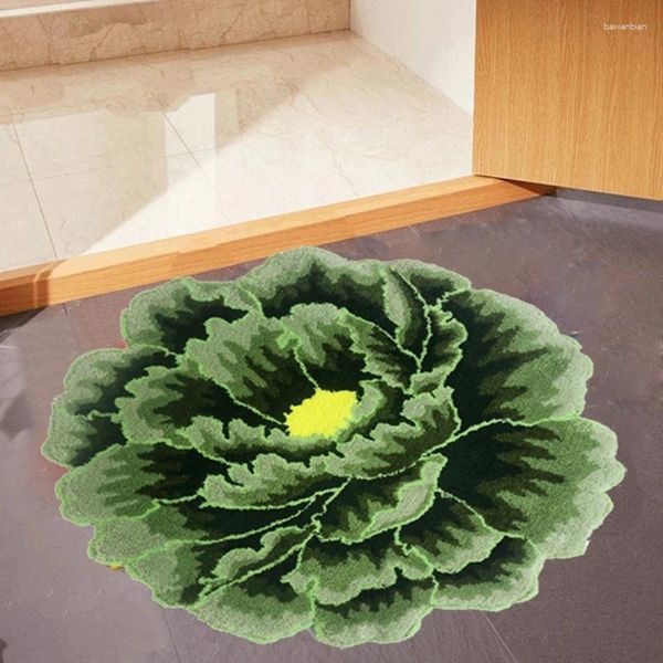 Halılar Kabarık Kaliteli Yeşil Şakayık 3D Çiçek Sanat Halı Kapı Mat Ev Dekorasyon
