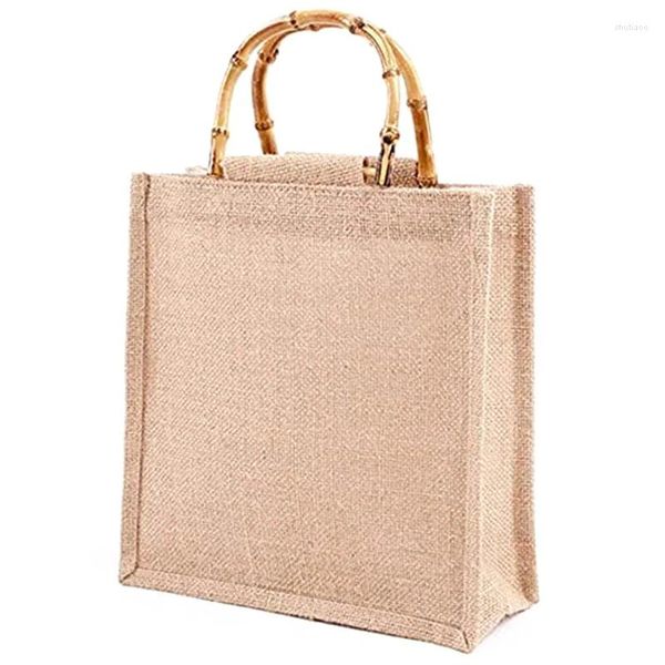Einkaufstaschen Kf-Portable Bag Tragbarer Jute-Bambus mit Ringgriffen Tote Hellbraun