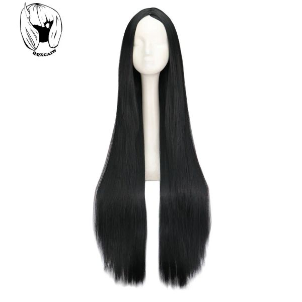 Wigs QQXCAIW Black Wig 100 cm/40 pollici Lunghe parrucche sintetiche resistenti al calore Halloween Costume COSTUTTO COSTRUI