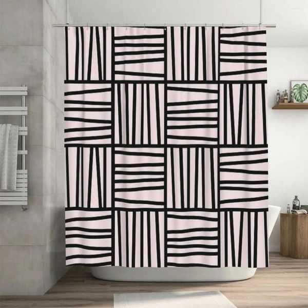 Cortinas de chuveiro gráfico em negrito Memphis Pattern Black Pink Curtain 72x72in com ganchos Proteção de privacidade personalizada