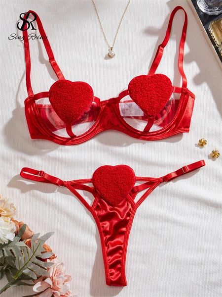 Bras Set Singrreiny Hollow Out Love Sensual Werewwear si adatta alla moda per abbigliamento da sonno magro donne erotiche a cabina solida lingerie