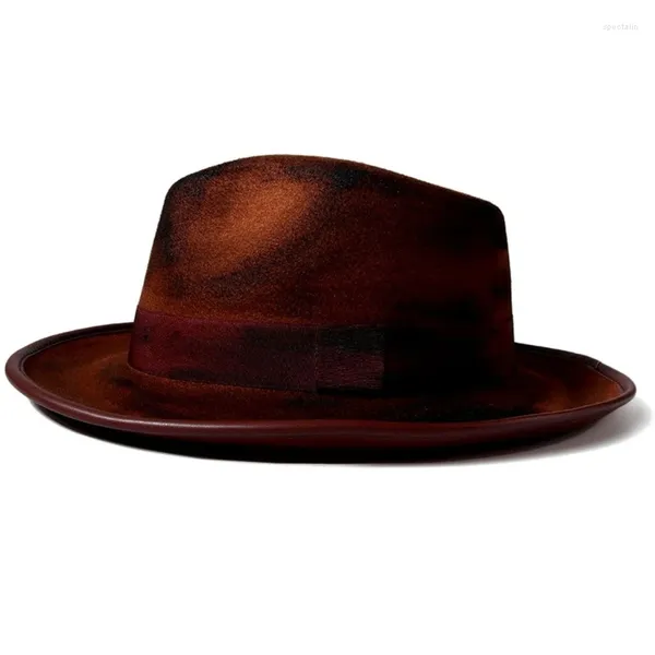 Berets Distress Fedora Hut für Frauen Mann Themenparty mit Roll Brims Kostüm Gentleman Top Bowler Bühnenbühne DXAA DXAA