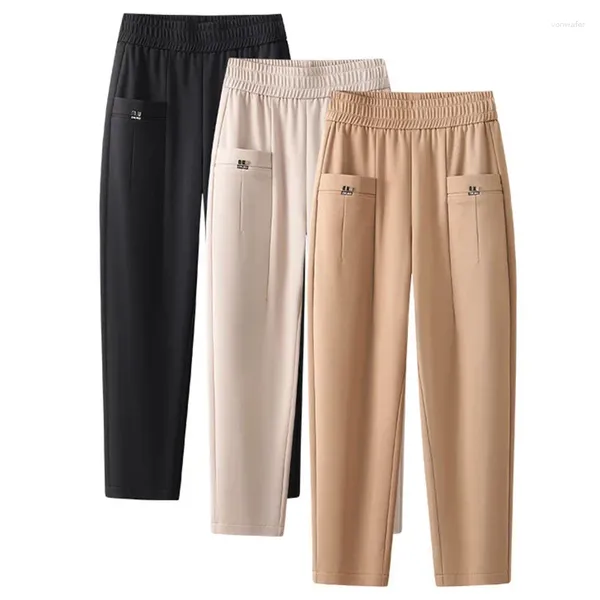 Pantaloni da donna Primavera Donna Harlan 2024 Colore solido Elastico a vita alta Casual Autunno Allentato Mamma Khaki Nero Albicocca