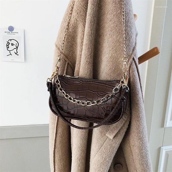 Bolsas de ombro moda crocodilo padrão baguete pequena bolsa de couro do plutônio para mulheres designer de corrente bolsa de luxo feminina viagem tote